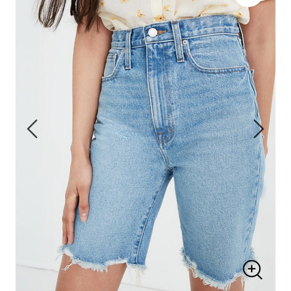 NWOT High-Rise Long Denim Shorts in Hedrick Wash